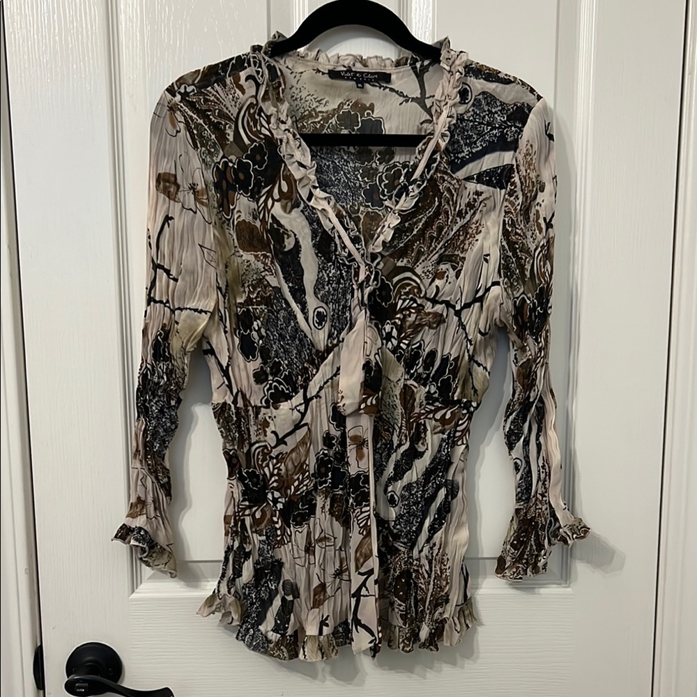 Women's Ruffled Blouse in Black and Brown